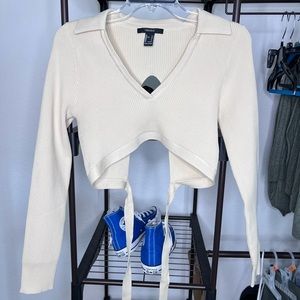 Cream tie around crop top